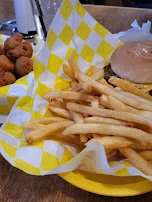 Dillon Burger with Fries and Fried Mushrooms